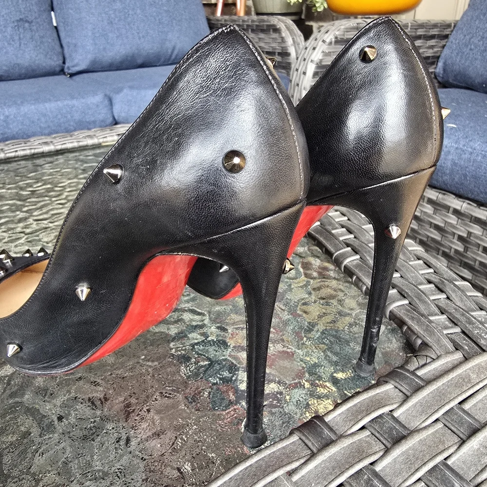Authentic Christian Louboutin Black Leather Spiked Heels - Picture 7 of 13
